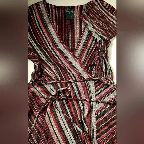 Gaby Skye Asmetrical Stripe Boho Retro sz 6 High & Low Wrap Neck Belted Dress - Picture 8 of 11